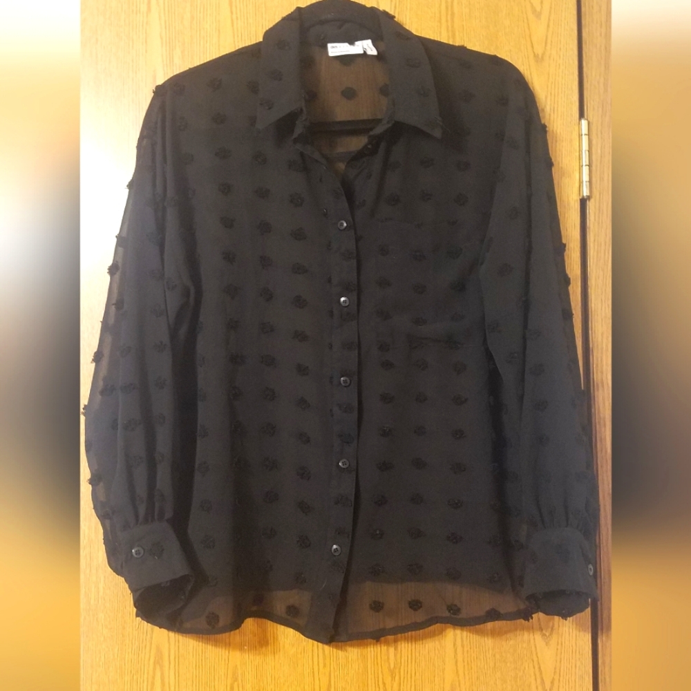 Asos Chic Black Sheer Button-Up Blouse Size 4